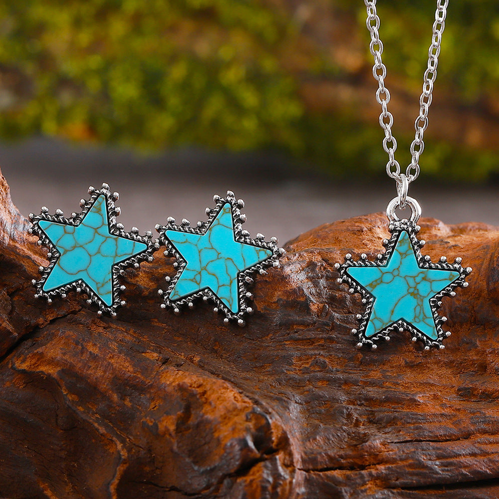 Wholesale Cactus Star Bull Head Heart Turquoise Earrings Necklace Set