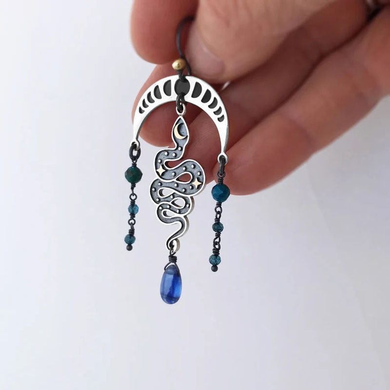 Wholesale  moon snake earrings blue crystal tassel pendant earrings