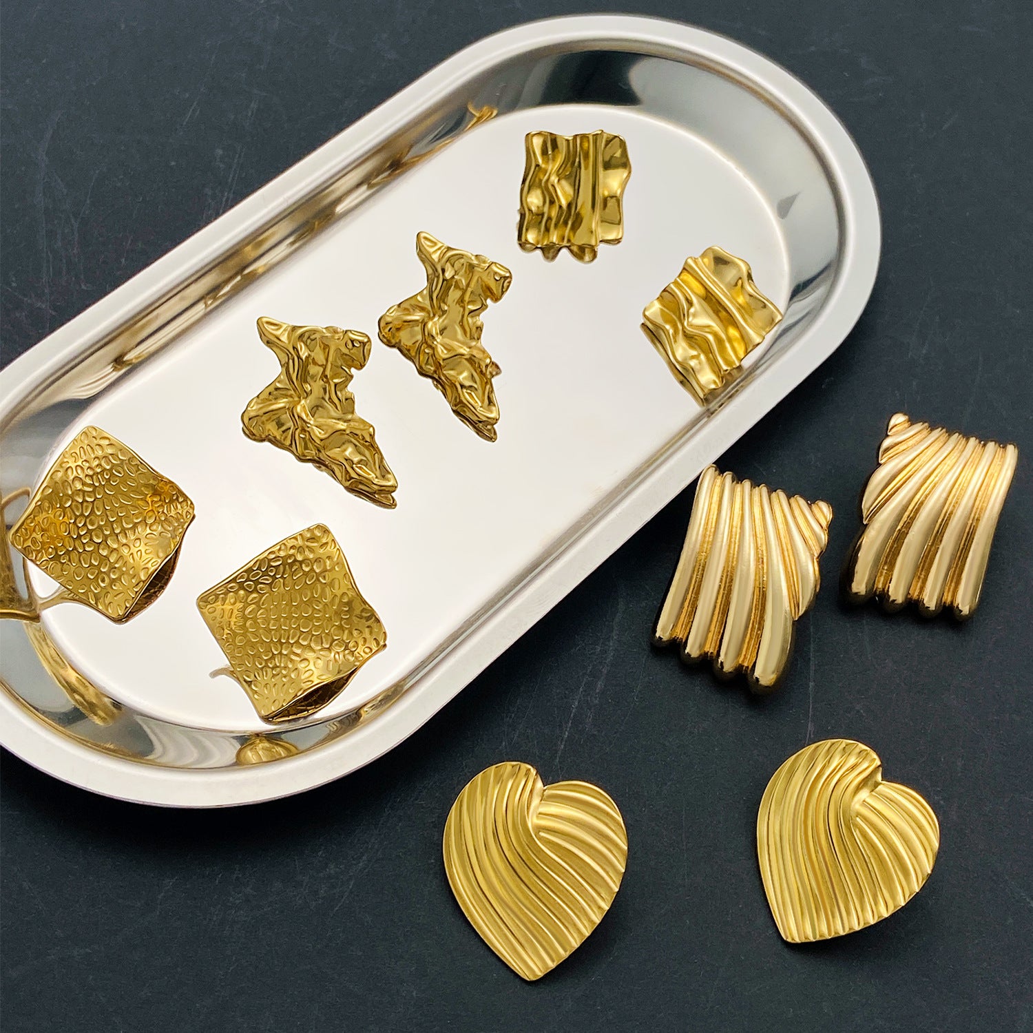 Wholesale Titanium steel pleated geometric  irregular round square lovely earrings