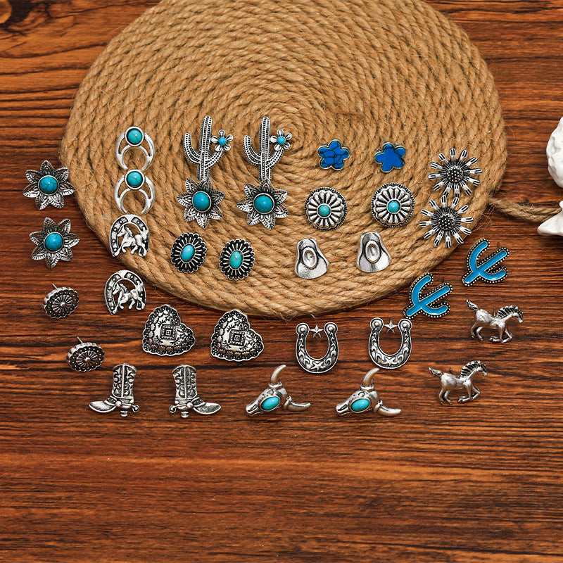 Wholesale Turquoise Cactus Four-Piece Earring Set