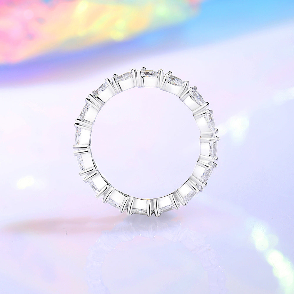 Wholesale S925 Sterling Silver Love Full Diamond Heart-shaped Row Ring