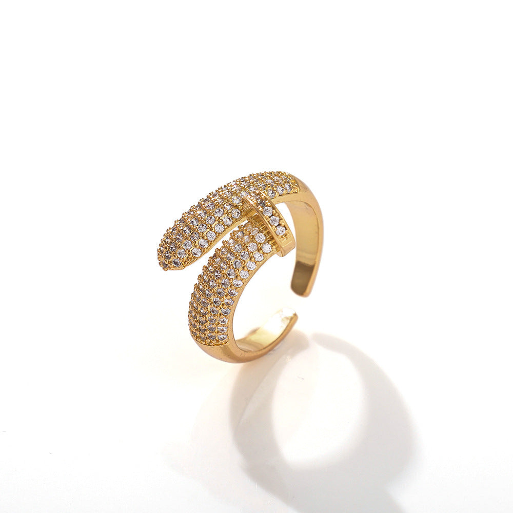 Wholesale Gold Plated Copper Zircon Open Ring with Crown Design Jewelry Accessory Gift