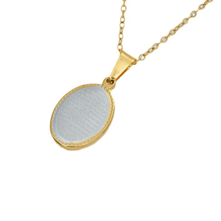 Wholesale Religious Oval Pendant Necklace,  Titanium Steel Electroplated Jewelry Accessory