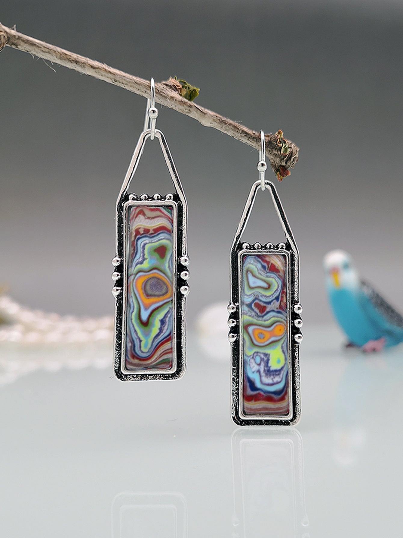 Wholesale Bohemian Style Colorful Agate Glass Earrings