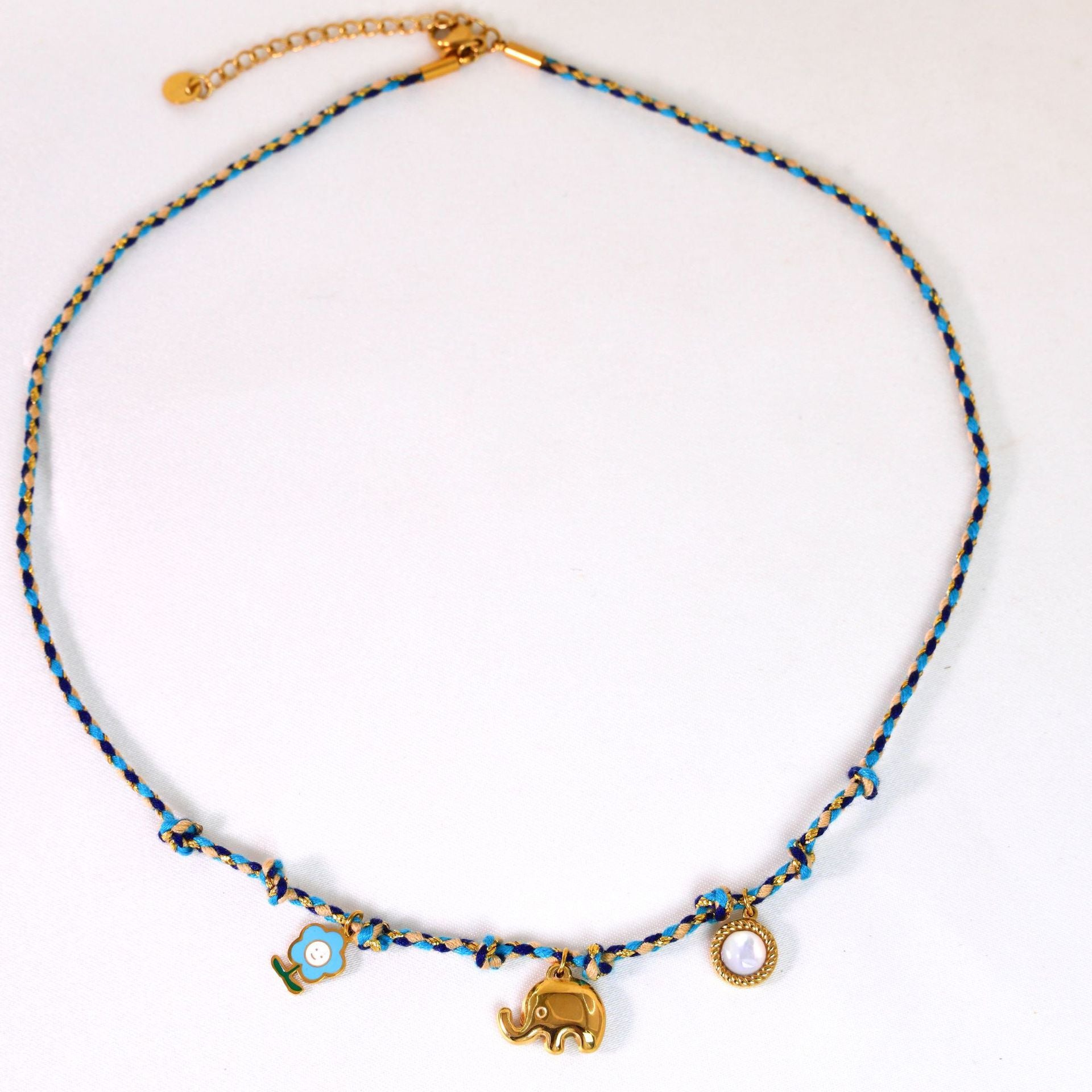 Wholesale Handmade Colorful Rope-Braided Titanium Steel Necklace with Multi-Pendant and Natural Stone,  Boutique Resale Jewelry Accessory