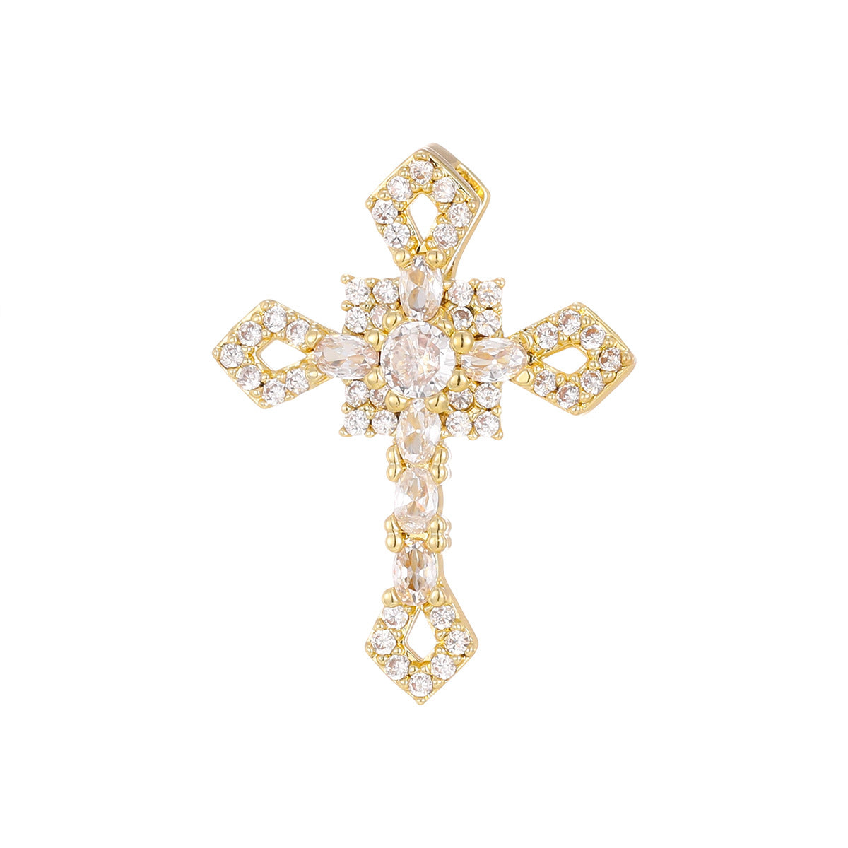 Wholesale Korean Fashion Cross Pendant Necklace Gold Copper Zircon Jewelry Accessory Gift