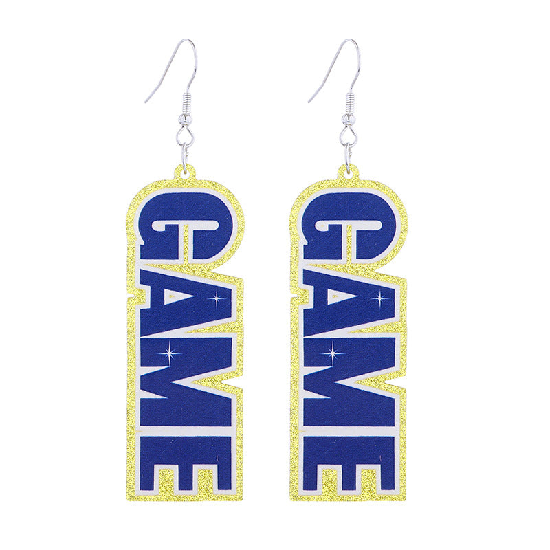 Wholesale acrylic printed super bowl featured football series creative letter earrings