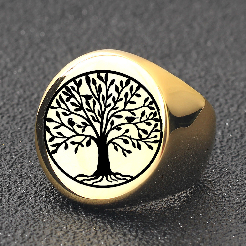 Wholesale  Rock Retro Tree of Life Titanium Steel Ring