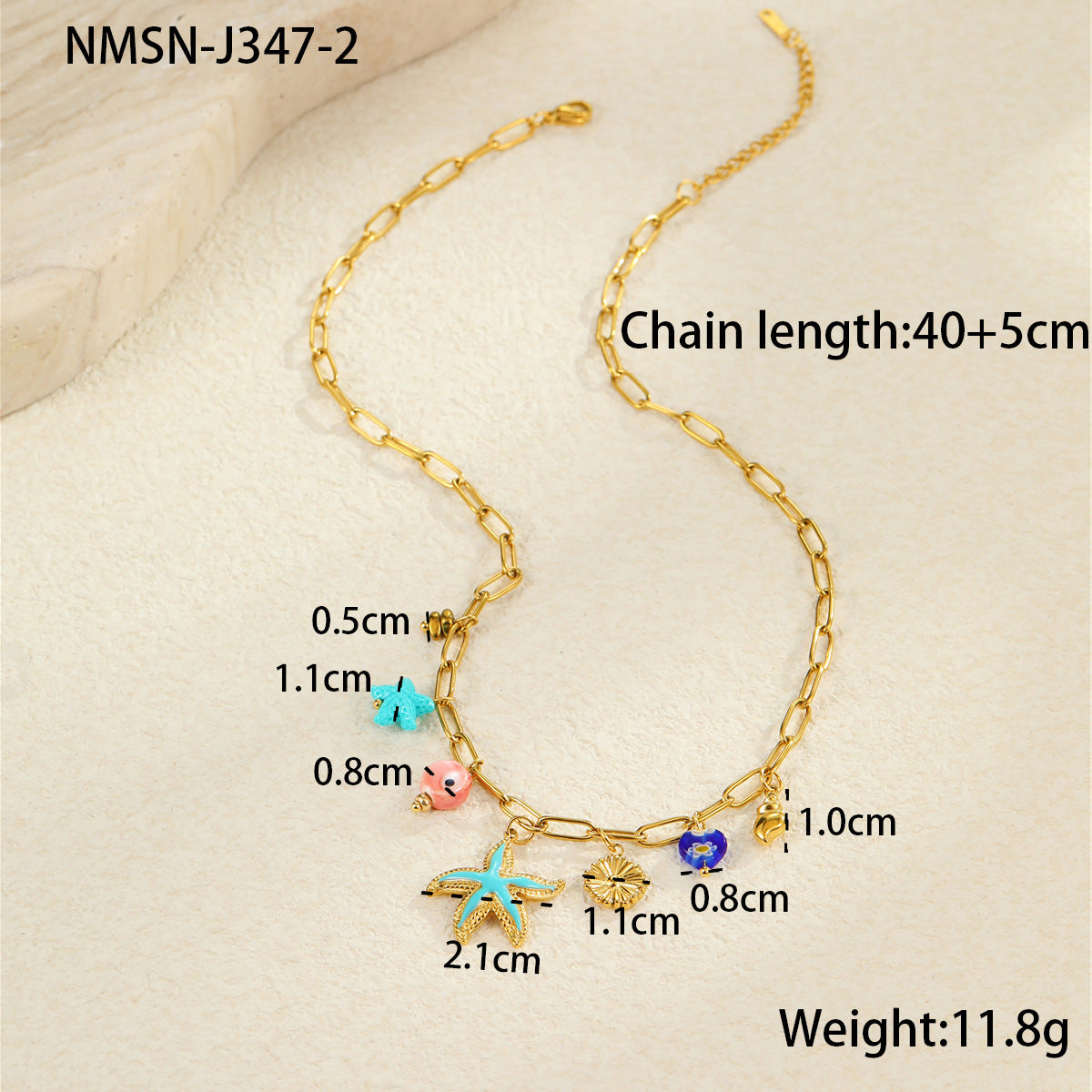 Wholesale  Summer Ocean Style Dopamine Dripping Oil Starfish Stainless Steel Necklace