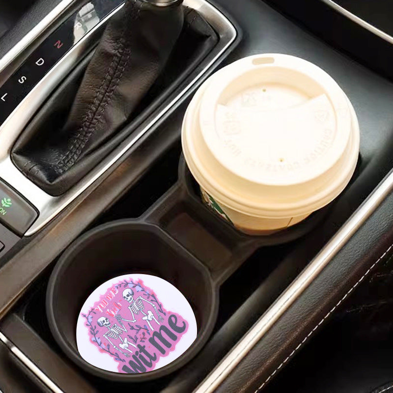 Wholesale Couple Crane Santa Claus Skeleton Pattern Water Absorbing Round Leather Car Cup Cushion ACC-CA-YTian001