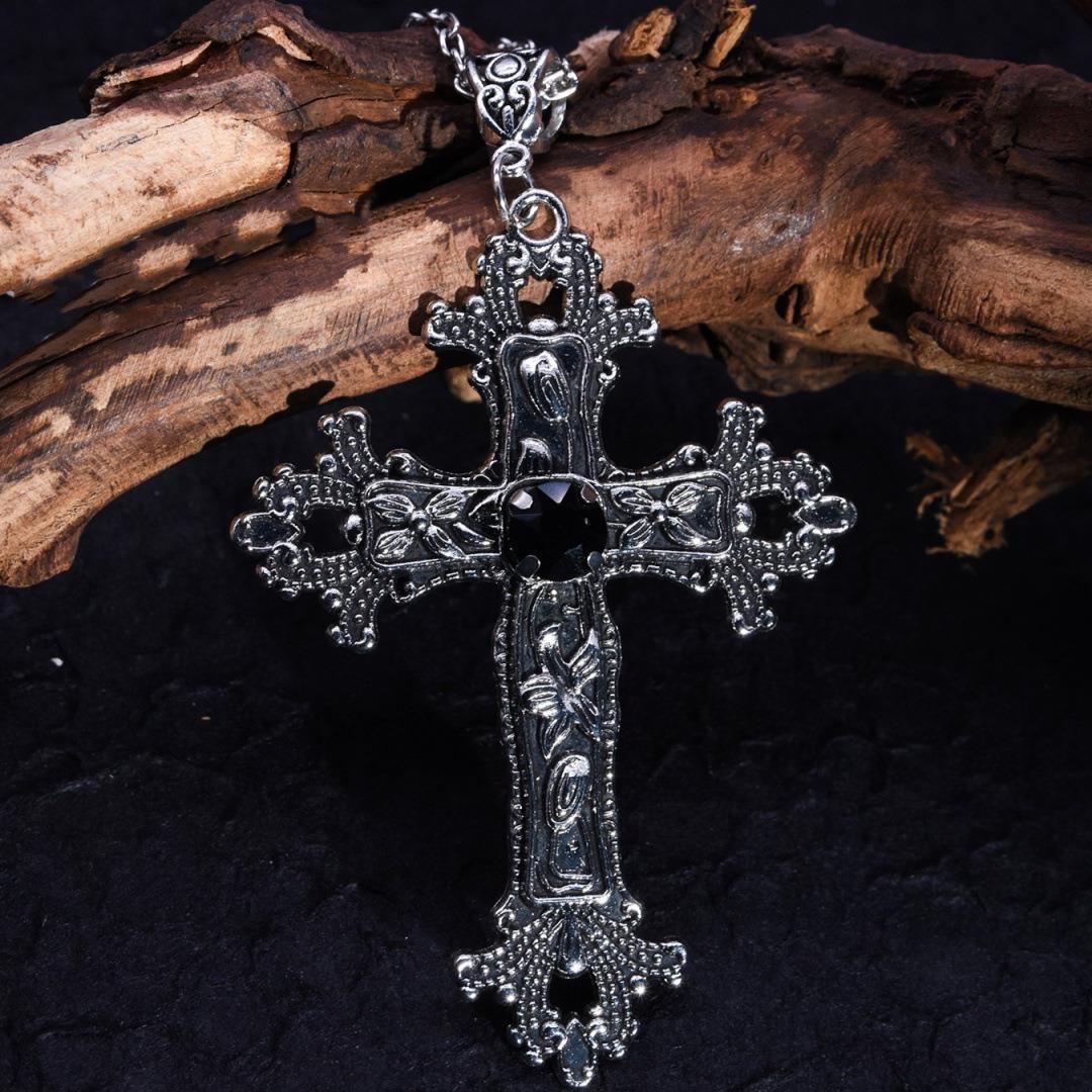 Wholesale Vintage Gothic Punk Style Gemstone Cross Pendant Necklaces ACC-NE-GaoTu002
