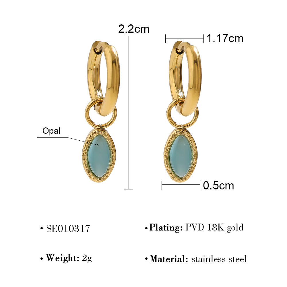 Wholesale  18k gold titanium steel geometric blue turquoise earrings