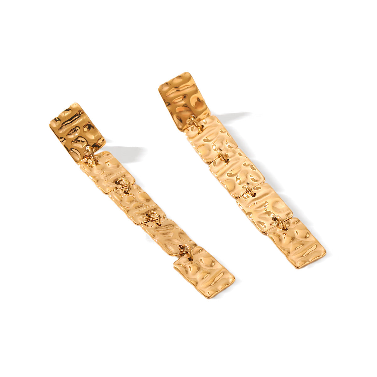 Wholesale  Stainless Steel 18K Gold Square Lava Pattern Long Tassel Earrings