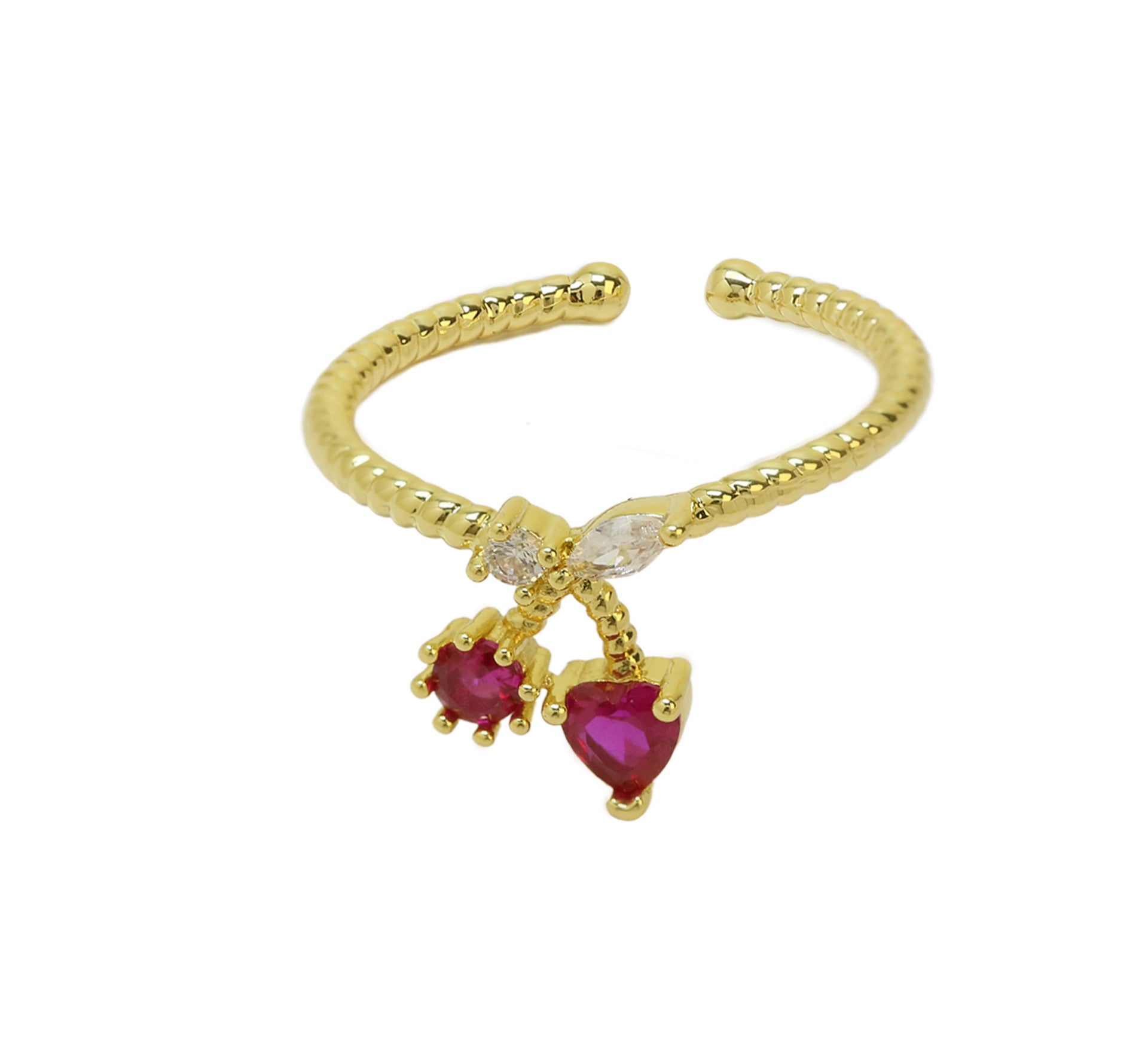 Wholesale 18k Brass Oil Dropping Color Preservation Fruit Series Red Cherry Strawberry Ring