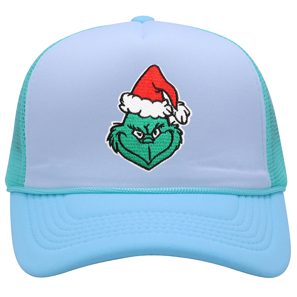 Wholesale Christmas green hair monster embroidered label grid baseball cap
