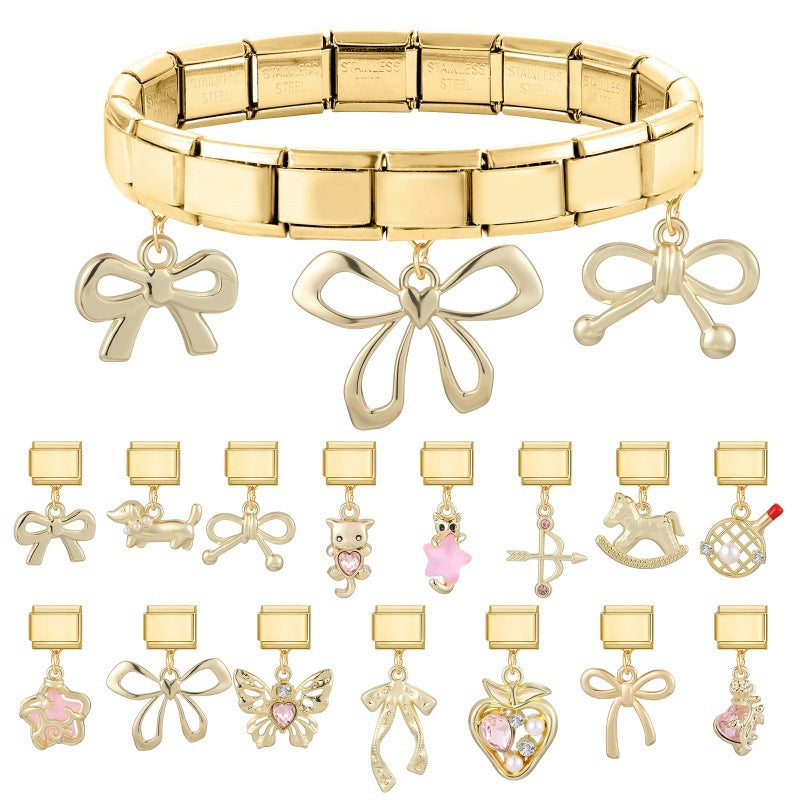Wholesale Gold Bow Dog Pendant DIY Bracelet - Chic Fashion Accessory Gift