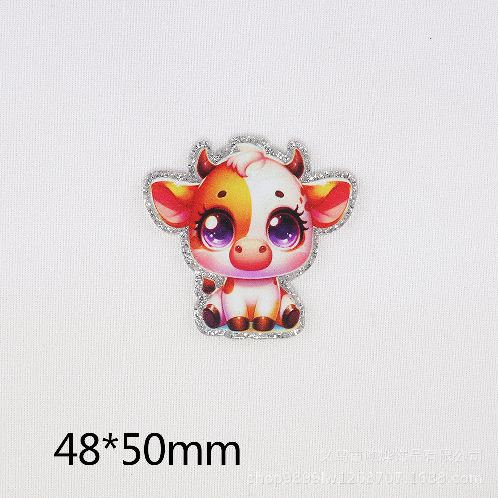 Wholesale 10pcs DIY Flatback Cartoon Calf Acrylic Flatback Badge Reels Retractable Keychain DIY Accessories ACC-FK-OuYe003