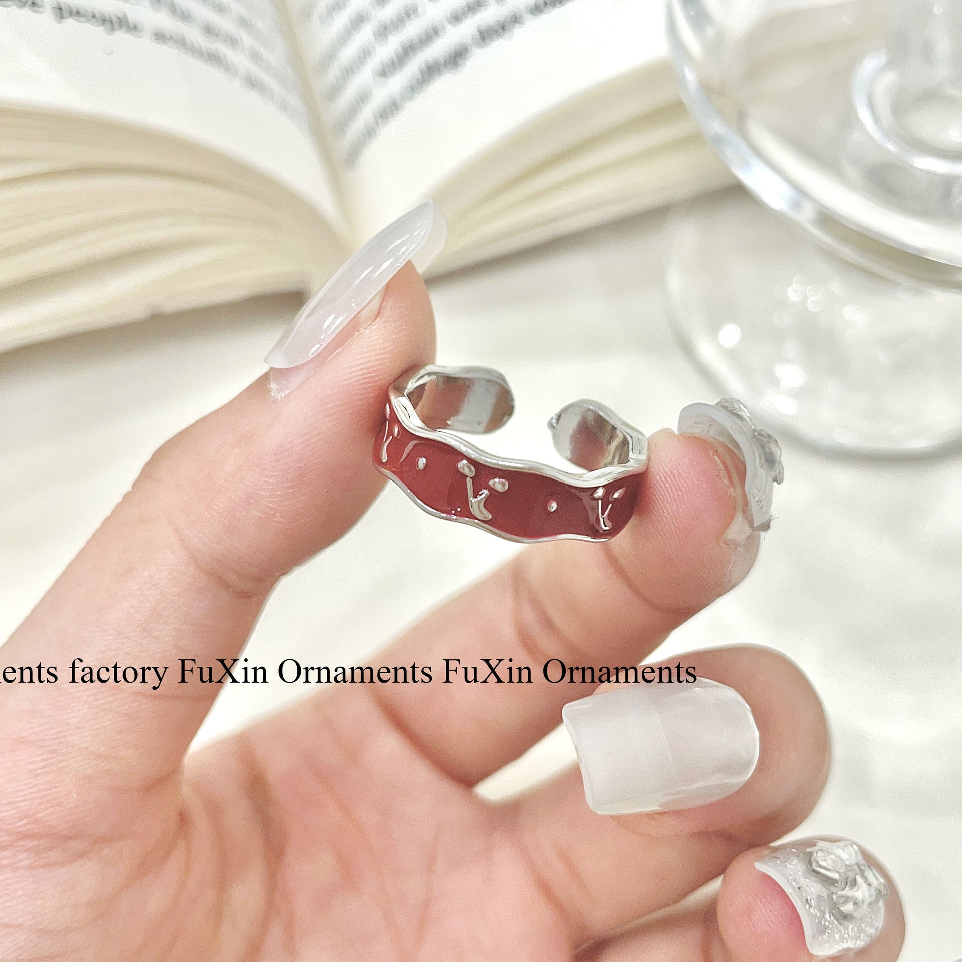 Wholesale Red Oil Dropping Flower Cherry Ring