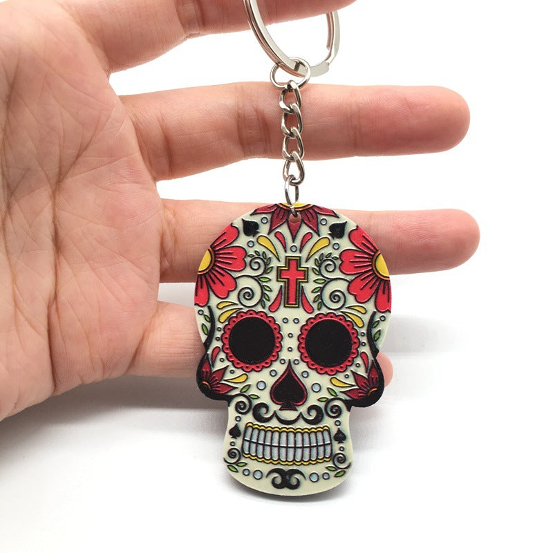 Wholesale Halloween Colorful Embossed Acrylic Skull Keychains ACC-KC-Yiyan003