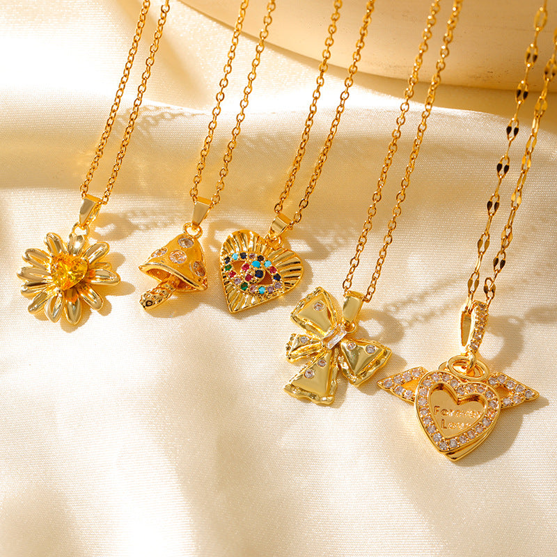 Wholesale  Stainless Steel  Devil's Eye Accessories Small Mushroom Bow Micro-inlaid Color Necklaces