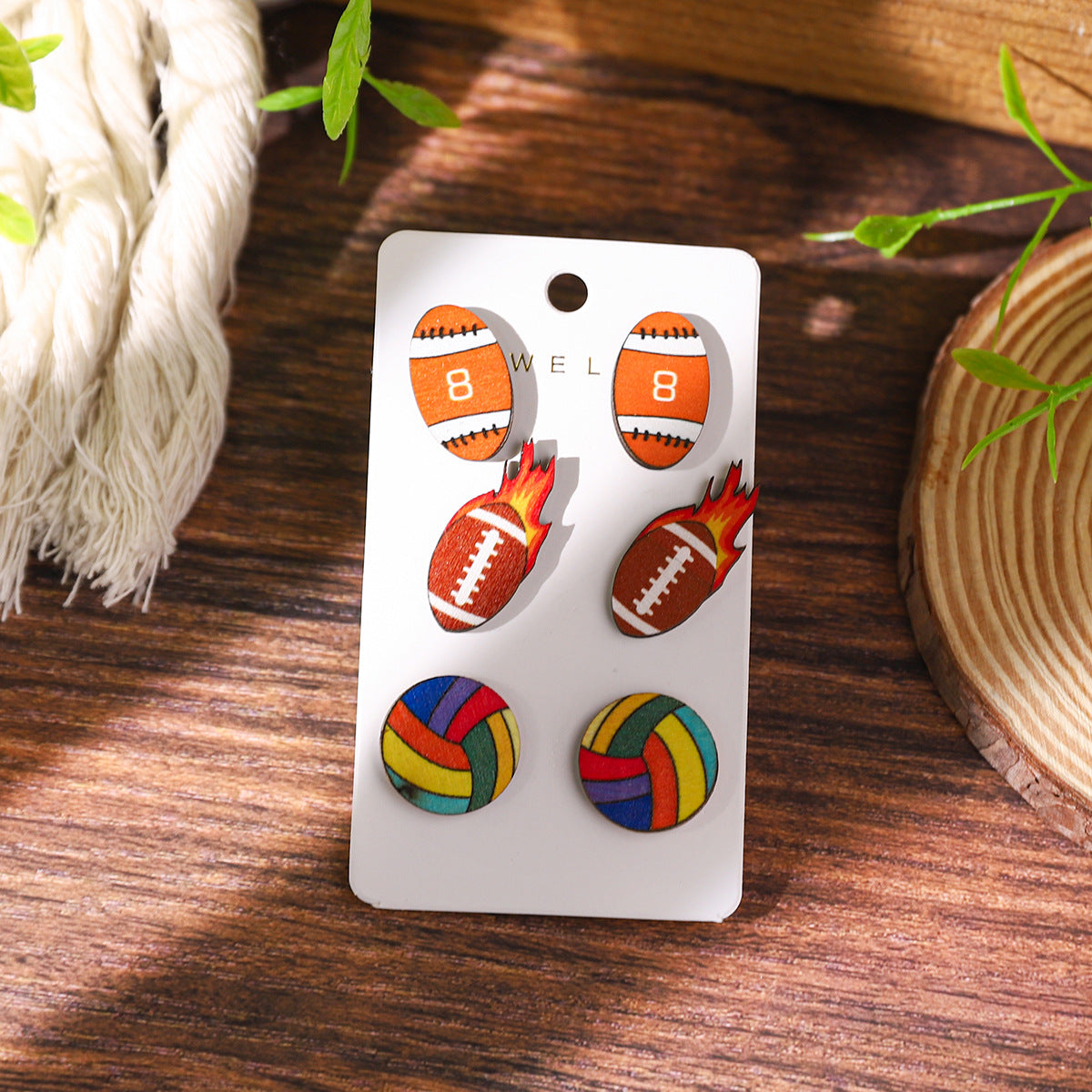 Wholesale Sports Series Baseball Wooden Earrings