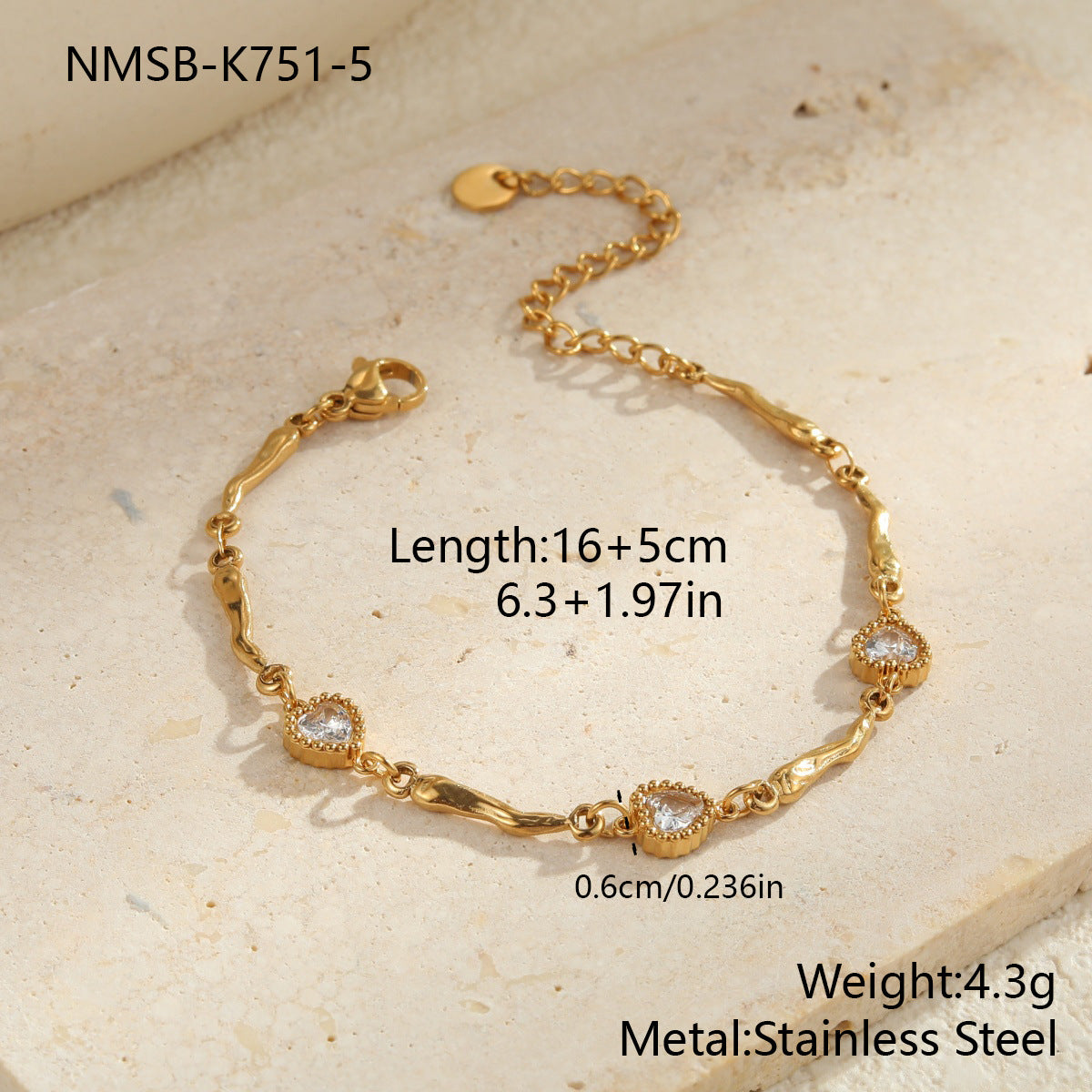 Wholesale Stainless steel colored zircon bracelet