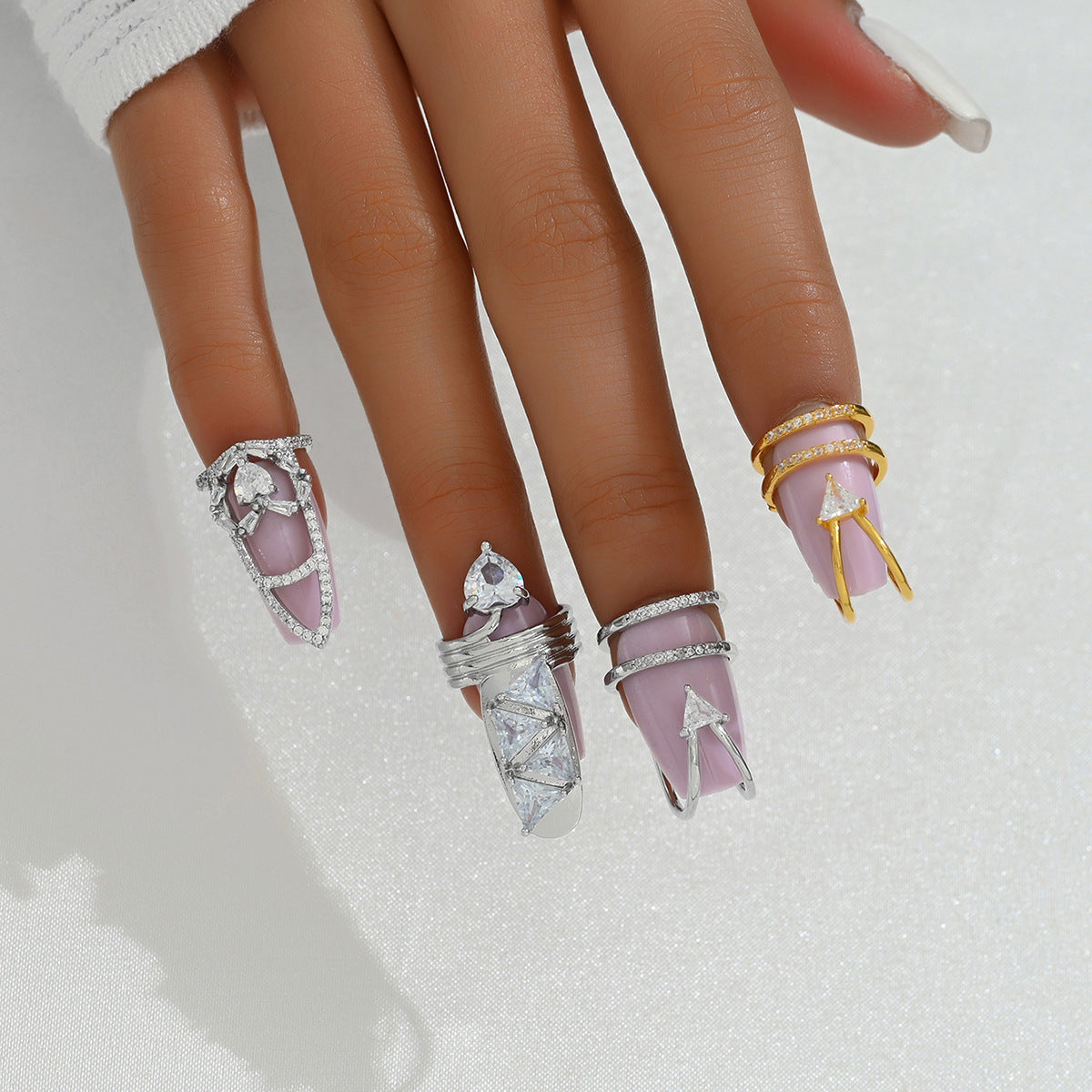 Wholesale Open Nail Ring Gorgeous Light Luxury Diamond Geometric Joint Ring