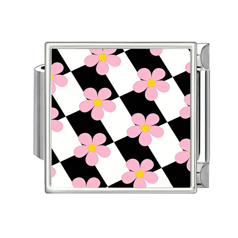 Wholesale Italian-Style Black and White Cat &  Star Patchwork Bracelet Stainless Steel DIY Jewelry Accessory