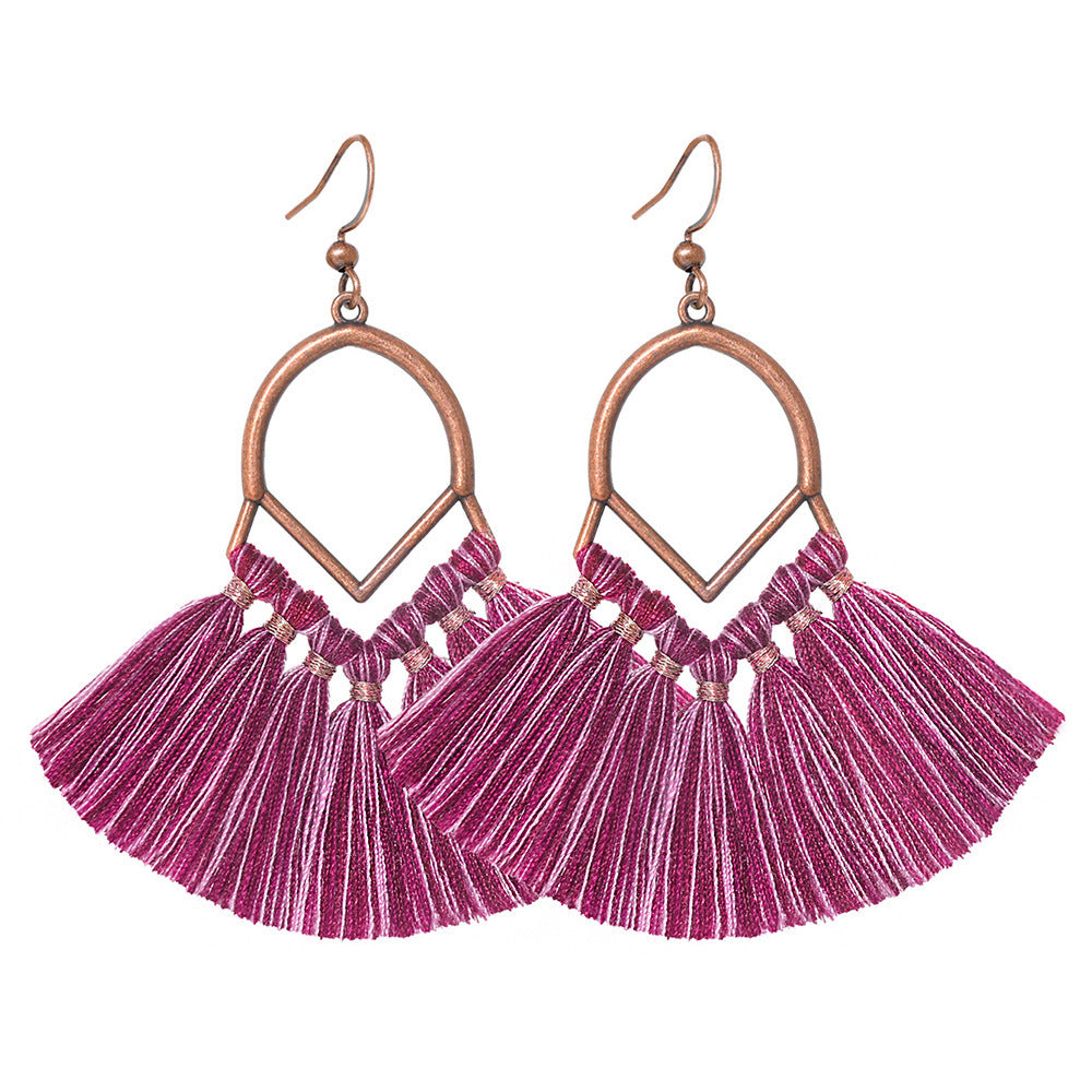 Wholesale Bohemian Fan Shaped Long Tassel Earrings