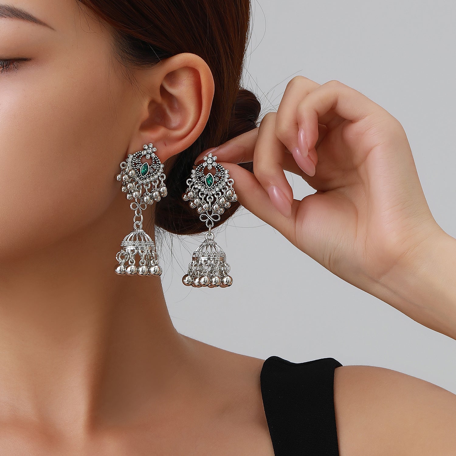 Wholesale Trendy Miao Ethnic Long Tassel Earrings Alloy Rhinestone Black Butterfly Bow Jewelry Accessory For Boutique Resale