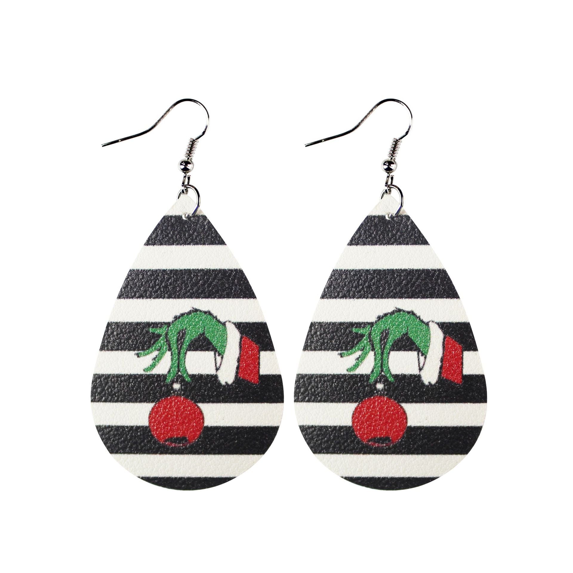 Wholesale Christmas Leather Double-sided Printing Composite Striped Plaid  Earrings