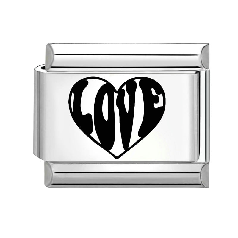 Wholesale Italian Charm Bracelet 9mm DIY Splicing Removable Black and White Lettering Stainless Steel Composable Bracelet