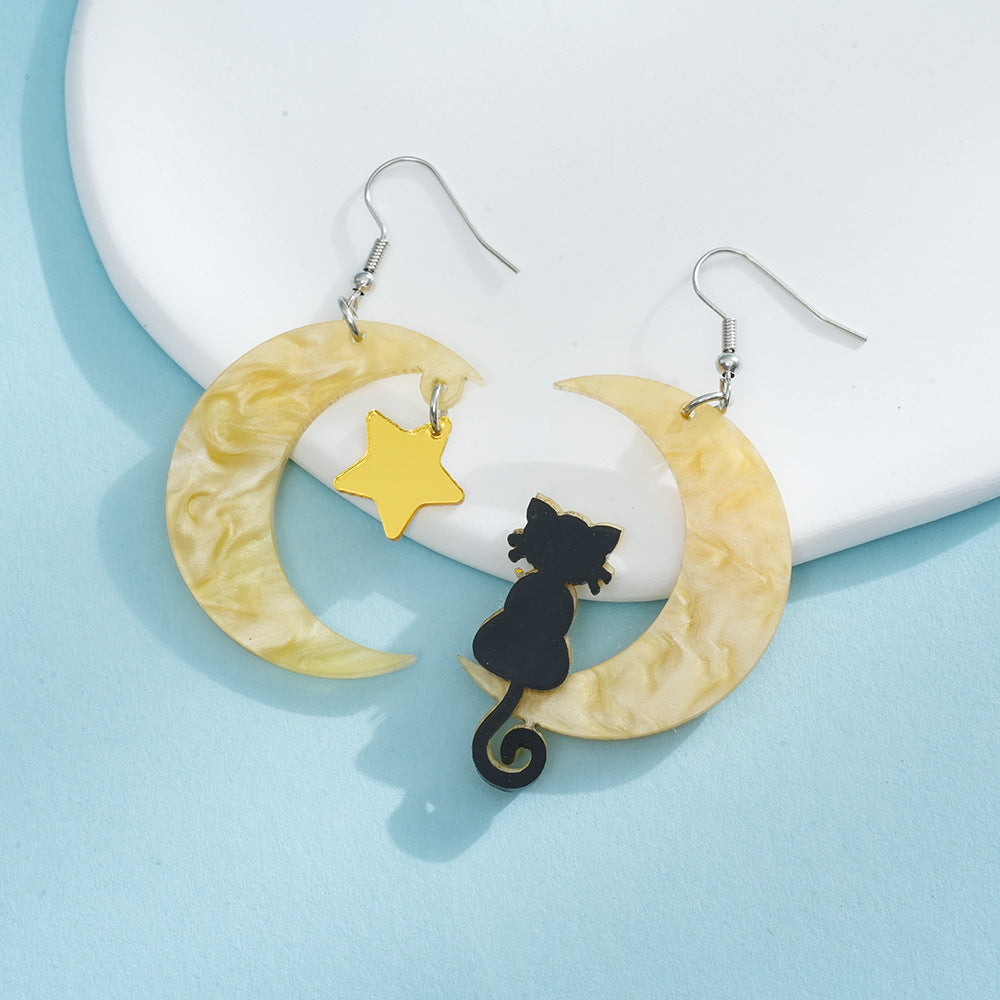 Wholesale Cute Cartoon Moon Cat Acrylic Earrings