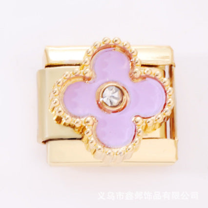 Wholesale 10pcs Italian Charm Bracelet 9mm DIY Splicing Removable Black Pink Four Leaf Clover Stainless Steel Composable Bracelet