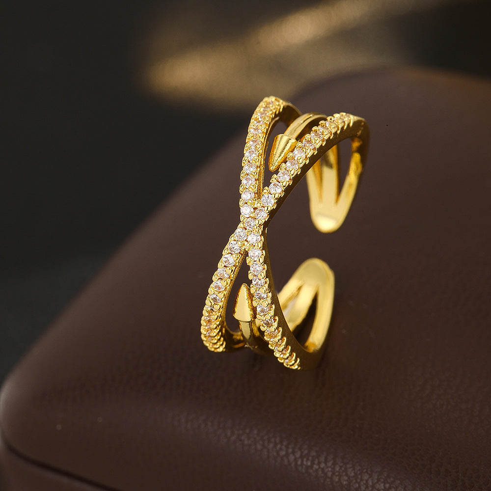 Wholesale Adjustable Zircon Leaf Open Ring Gold Women S Everyday Fashion Jewelry Accessory