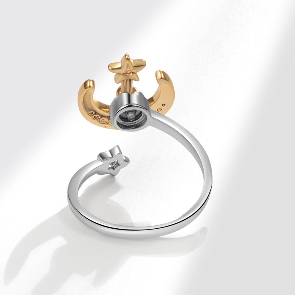 Wholesale Gold Plated Copper Adjustable Star Moon Ring Fashion Jewelry Gift