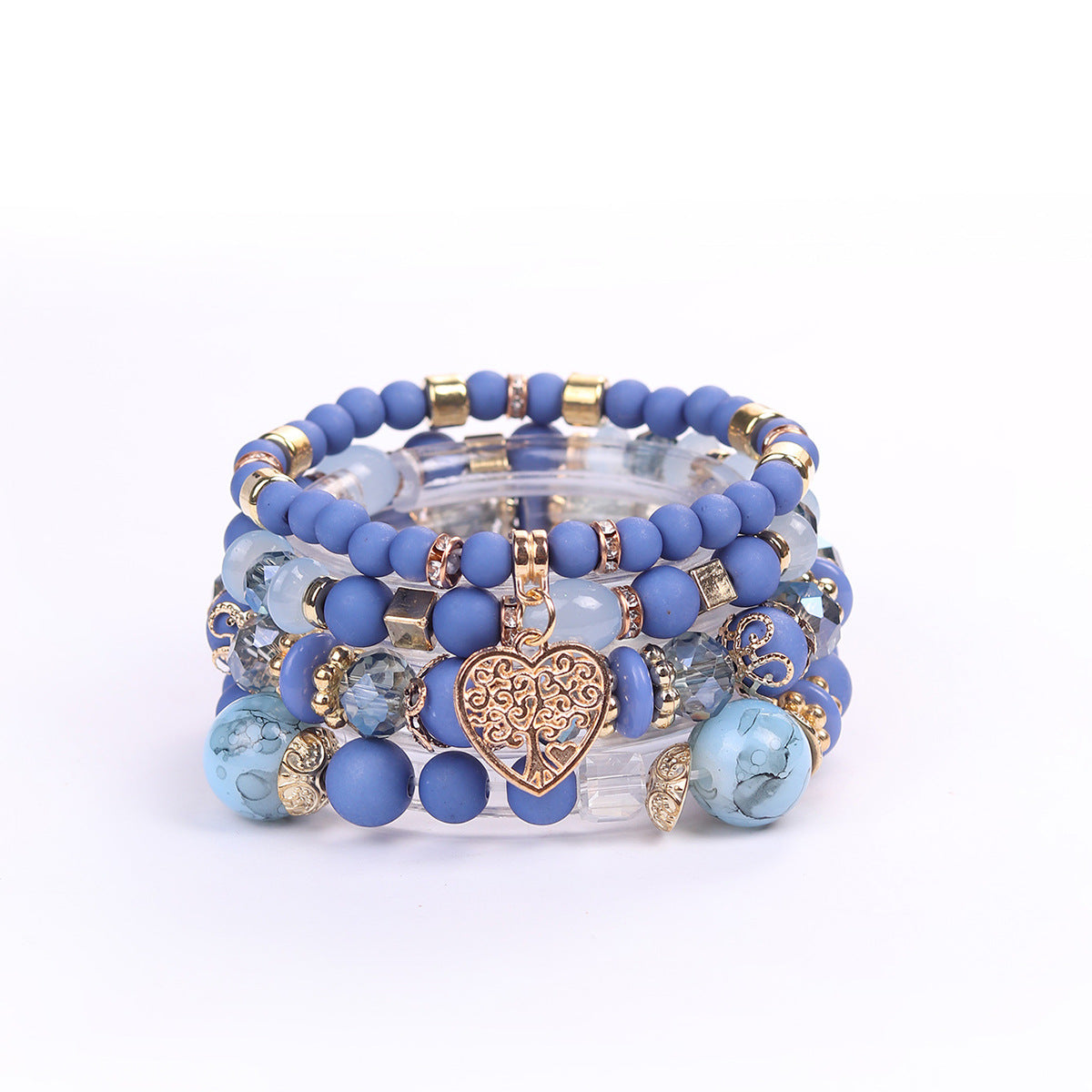 Wholesale Coffee Glass Bead Bohemian Bracelet Set Heart Pendant Tassel Jewelry