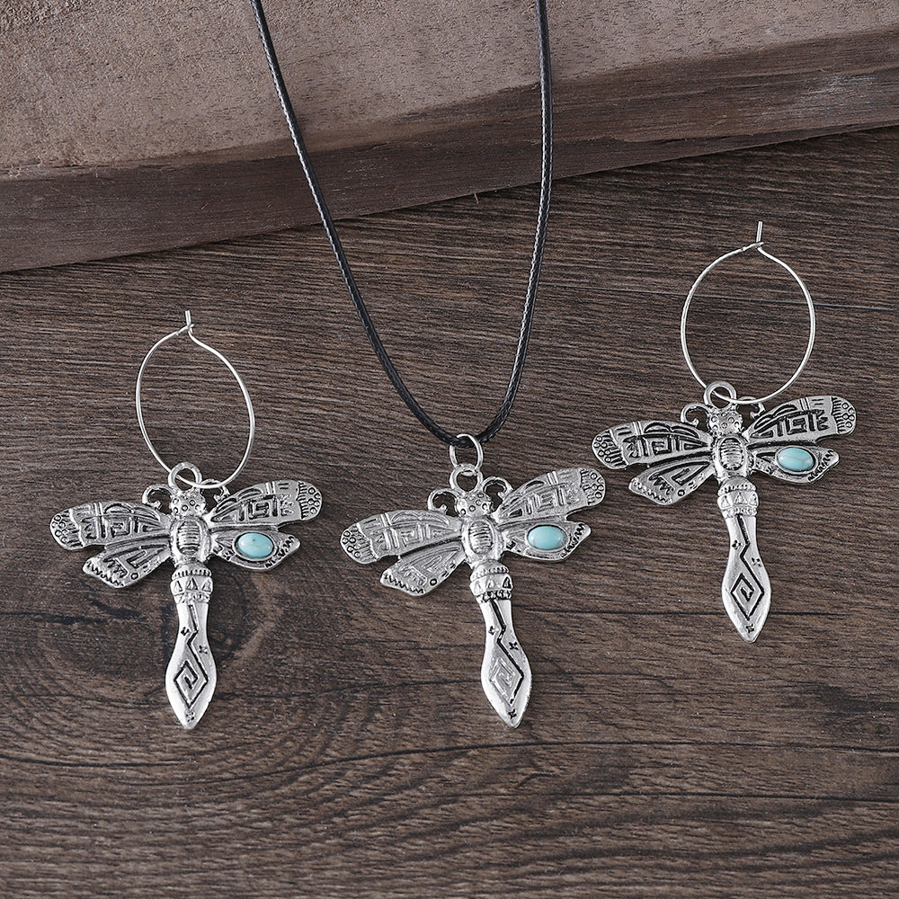 Wholesale Zinc Alloy Electroplated Earring and Necklace Set with Turquoise Dragonfly Design - Chic Everyday Jewelry