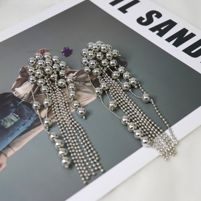 Wholesale  Metal Ball Beaded Tassel Long Earrings