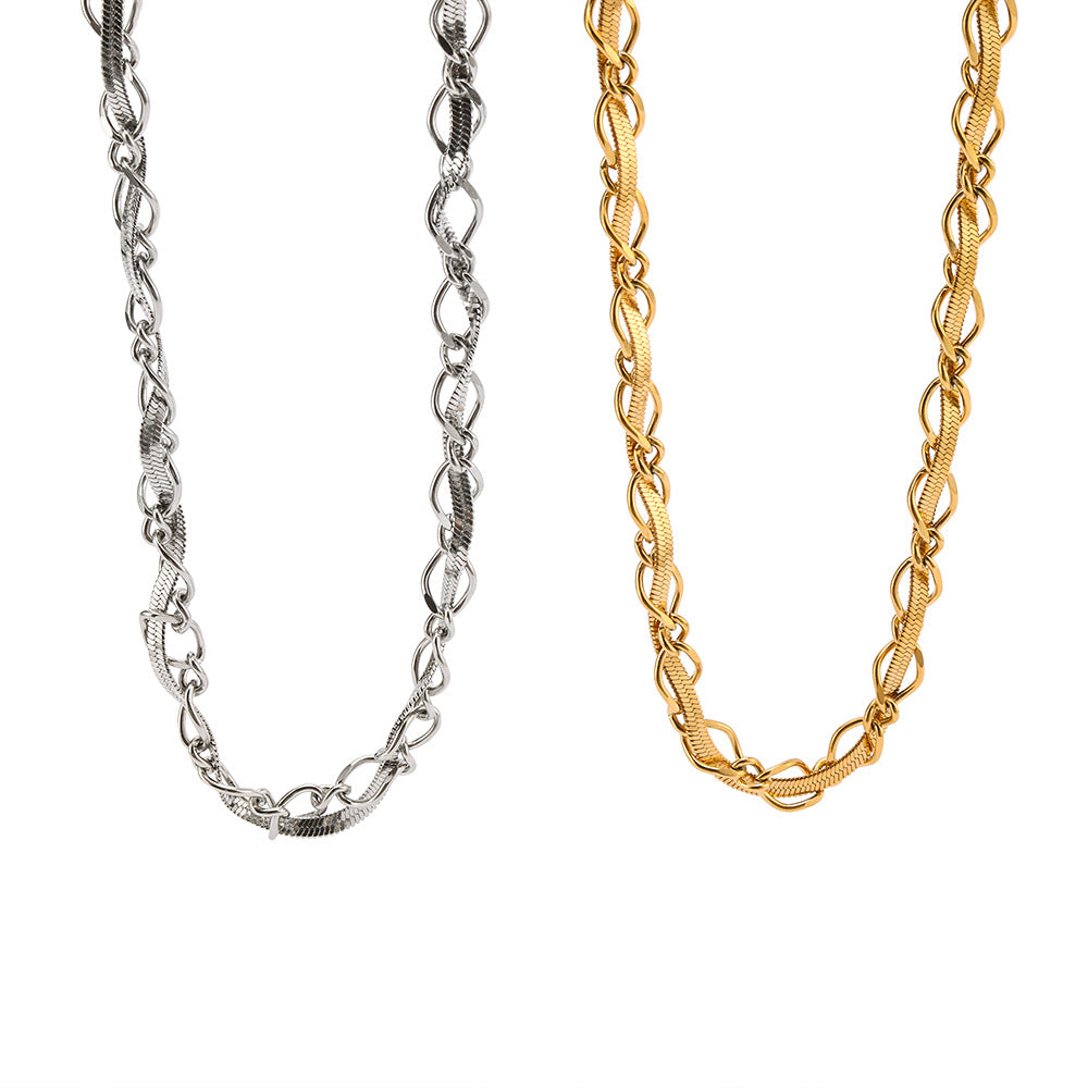 Wholesale  Stainless Steel Chain Flat Snake Chain Combination 18K Gold Necklace