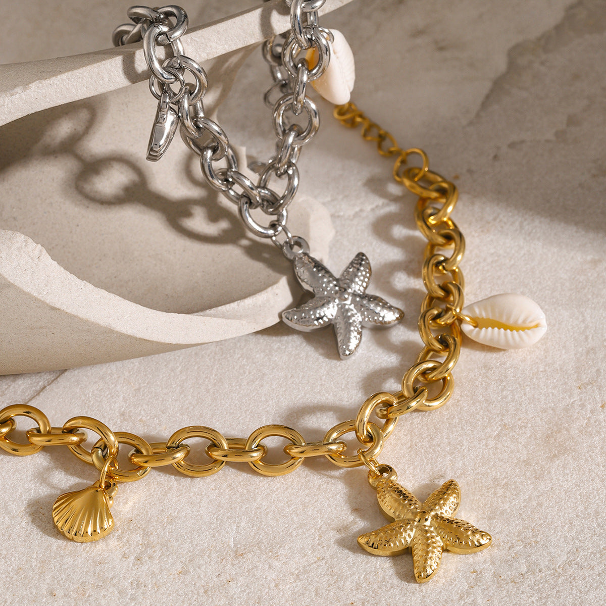Wholesale 18k gold stainless steel starfish shell conch bracelet