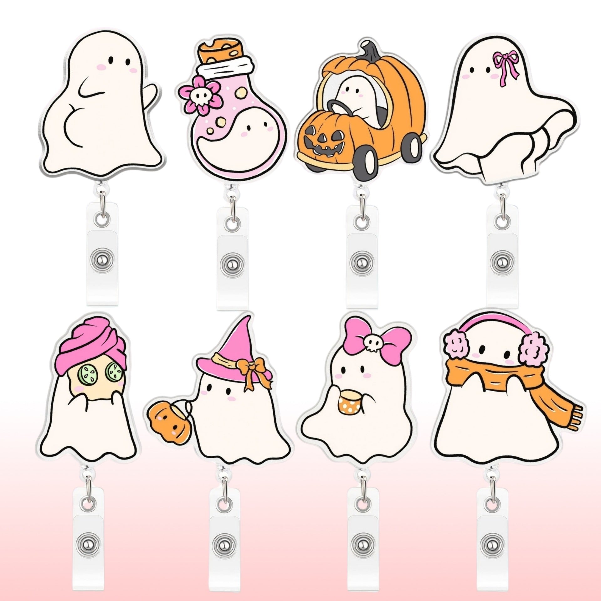 Wholesale  Ghost Cute Cartoon Acrylic Easy-Pull Buckle Retractable ID Card Holder Able Office Badge Decoration