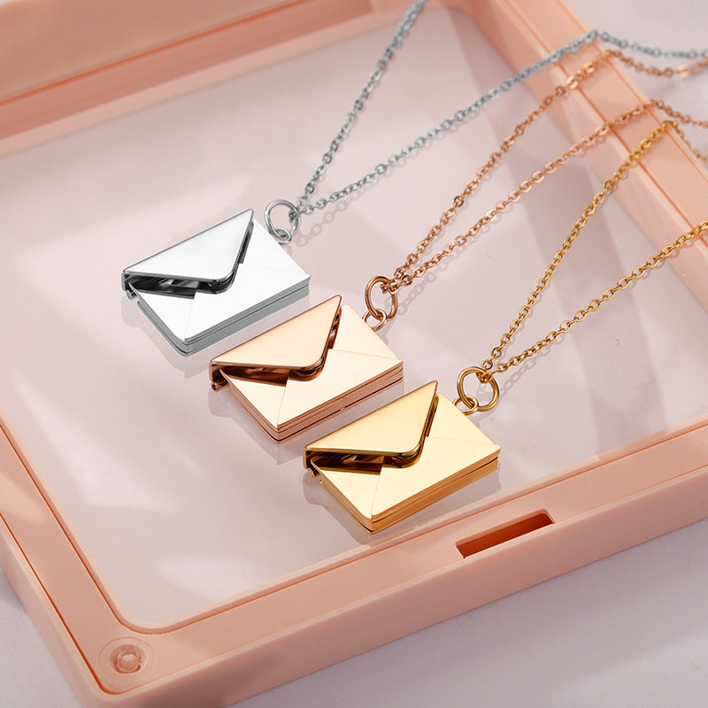 Wholesale Vintage Envelope Stainless Steel Necklace Pendant Square Geometric Necklaces ACC-NE-Shil002