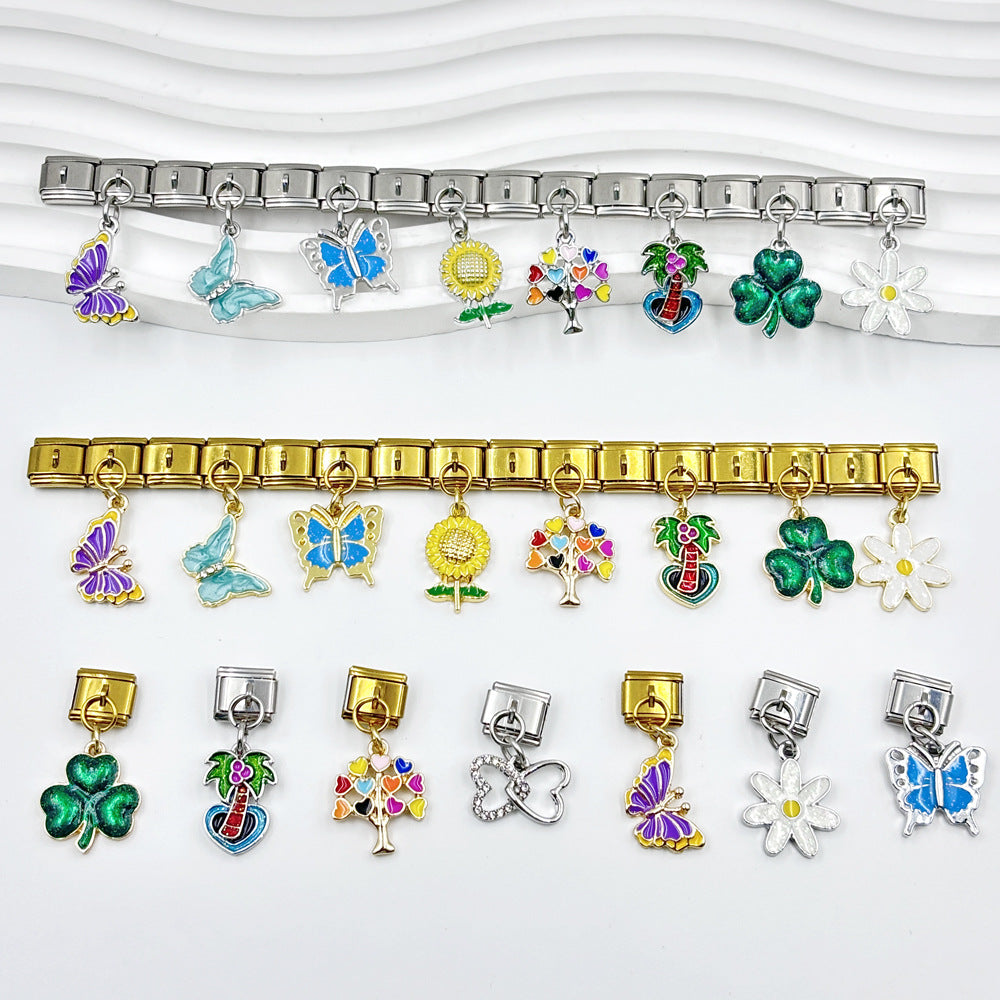 Wholesale  Italian Charm Bracelet 9mm DIY Flowers and Plants  Creative Stainless Steel Composable Bracelet
