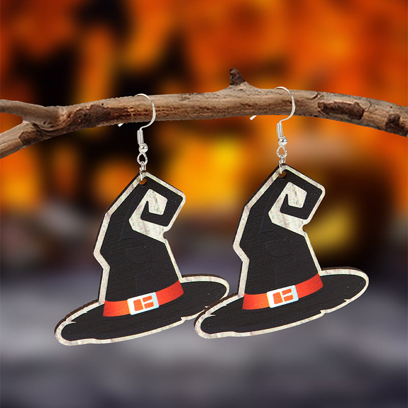 Wholesale Wood  Earrings Pumpkin Skull Bat  Fashion Accessory for Party Gift