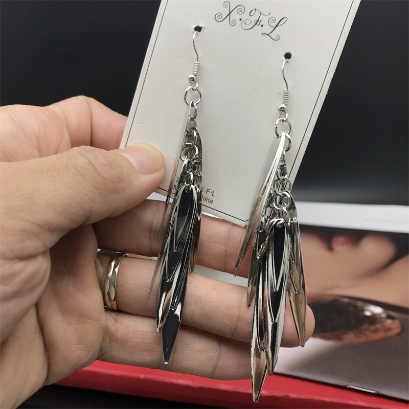 Wholesale Slender Willow Leaf Metal Electroplated Long Earrings ACC-ES-FX050