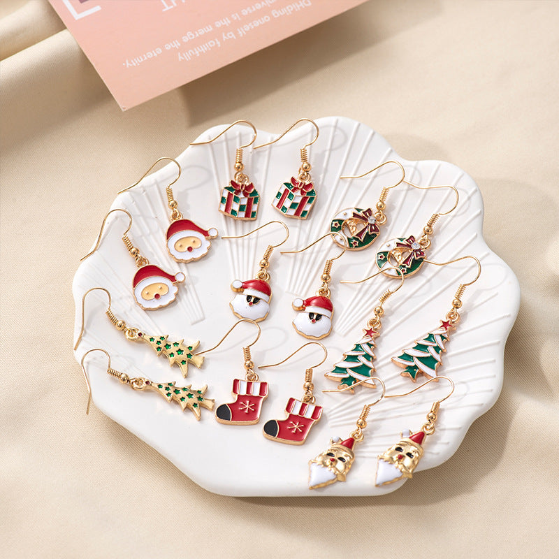 Wholesale Christmas Earrings Green and Red Oil Drop Earrings Elk Santa Claus Earrings ACC-ES-Zhey005
