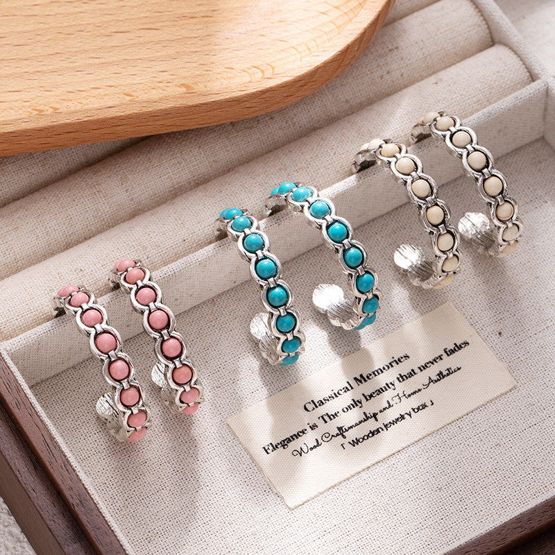 Wholesale Retro Western Style Turquoise Large Circle C-Shaped Earrings