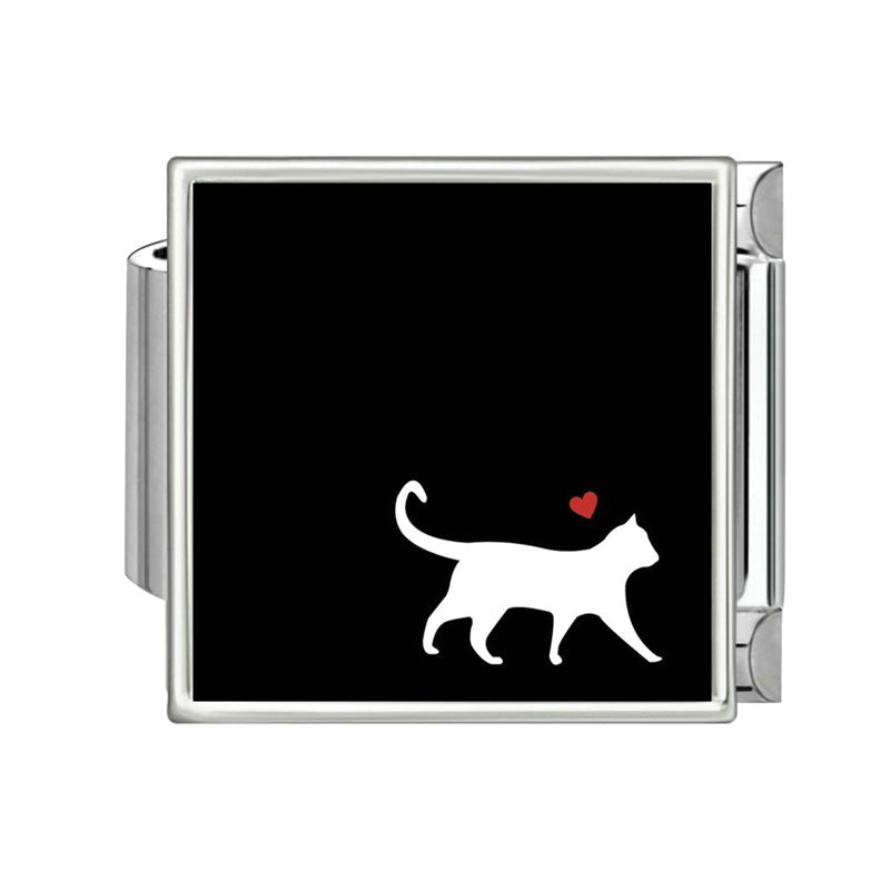 Wholesale Italian-Style Black and White Cat &  Star Patchwork Bracelet Stainless Steel DIY Jewelry Accessory