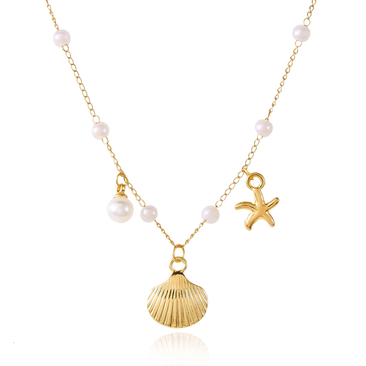 Wholesale Conch starfish seahorse shell summer vacation stacking necklace